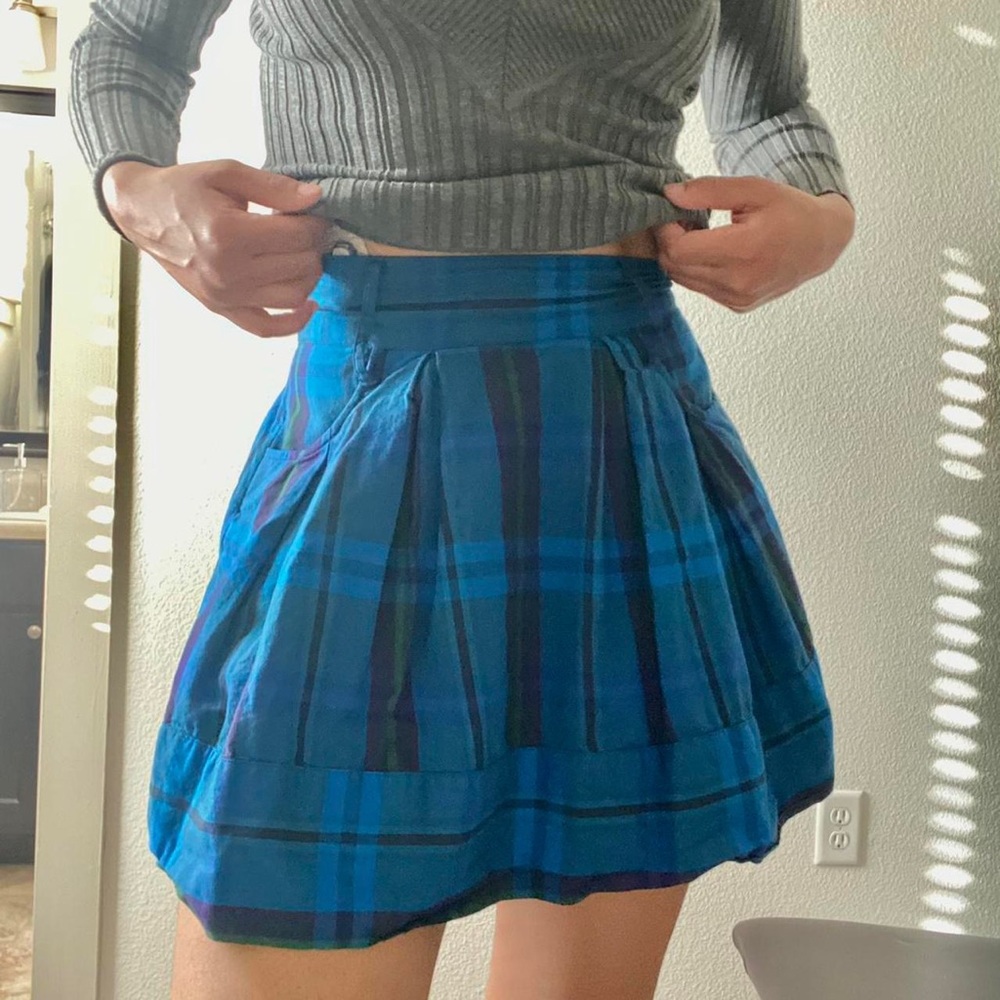 blue tartan mini skirt
